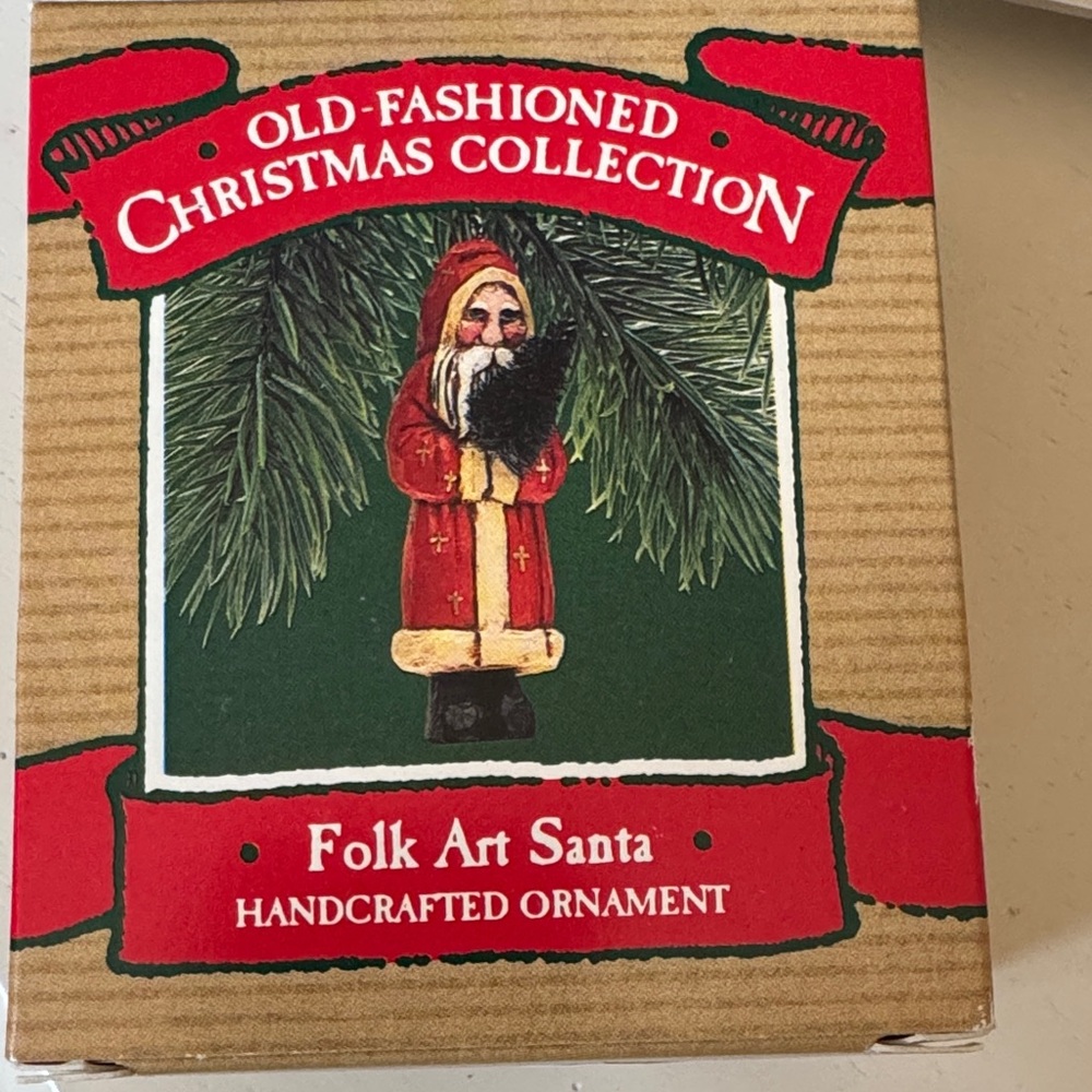 Hallmark Folk Art Santa Ornament - Red and Black